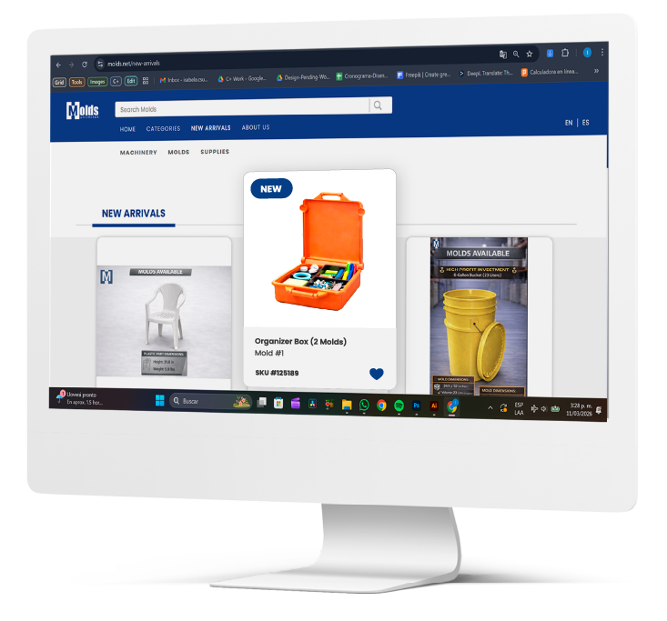 Molds Unlimited website on a desktop monitor